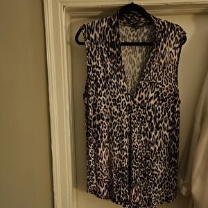 Cable & Gauge Black/Brown Animal Print Sleeveless V-neck